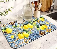 Vista 17 de Tapete de secado de platos de goma para encimera de cocina grande con diseño de limón, lavable, almohadilla de secado rápido para el hogar y café