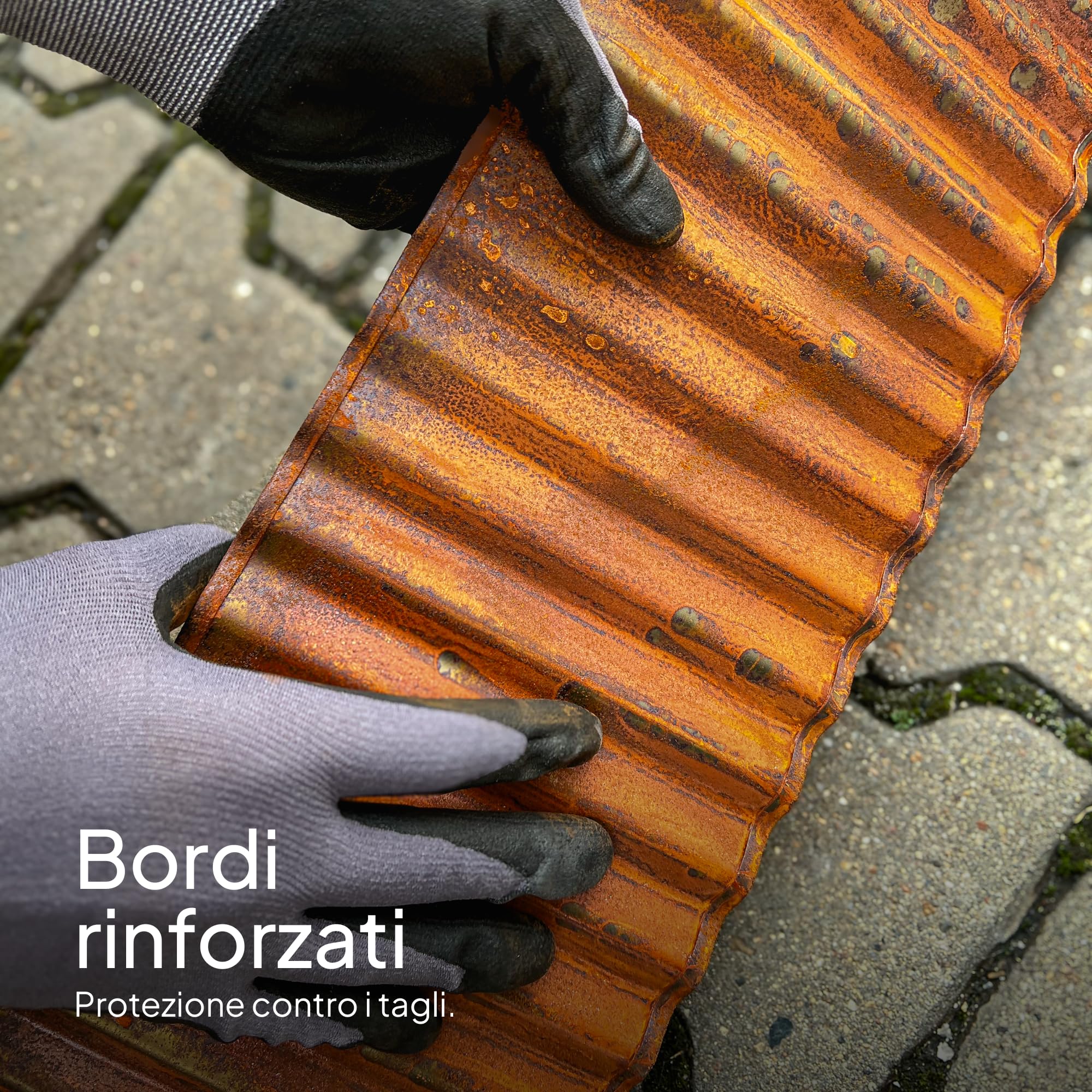 UNIGARDIA Bordura per Giardino in Acciaio Corten 6 m - Bordura per Aiuola in Metallo, Altezza 15 cm - Installazione Facile - Bordo per Prato in Ruggine, 1 Paio di Guanti Incluso