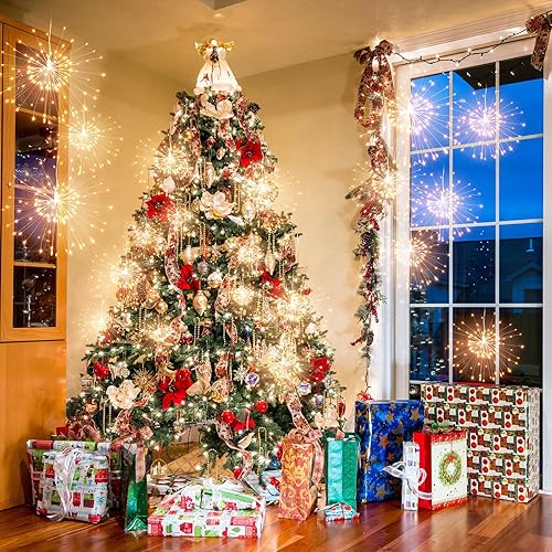 Miniatura 4 de Baquler Paquete de 16 luces LED de fuegos artificiales con alambre de cobre, luz Starburst impermeable, luces colgantes con control remoto, 8 modos,