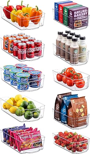 Juego de 10 contenedores para organizar el refrigerador, 5 organizadores anchos y 5 organizadores estrechos apilables para congelador, refrigerador,