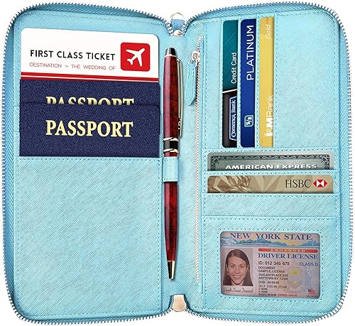 Miniatura 2 de Travel wallet Document Organizer RFID Passport Case Family Holder (Pearl Blue)