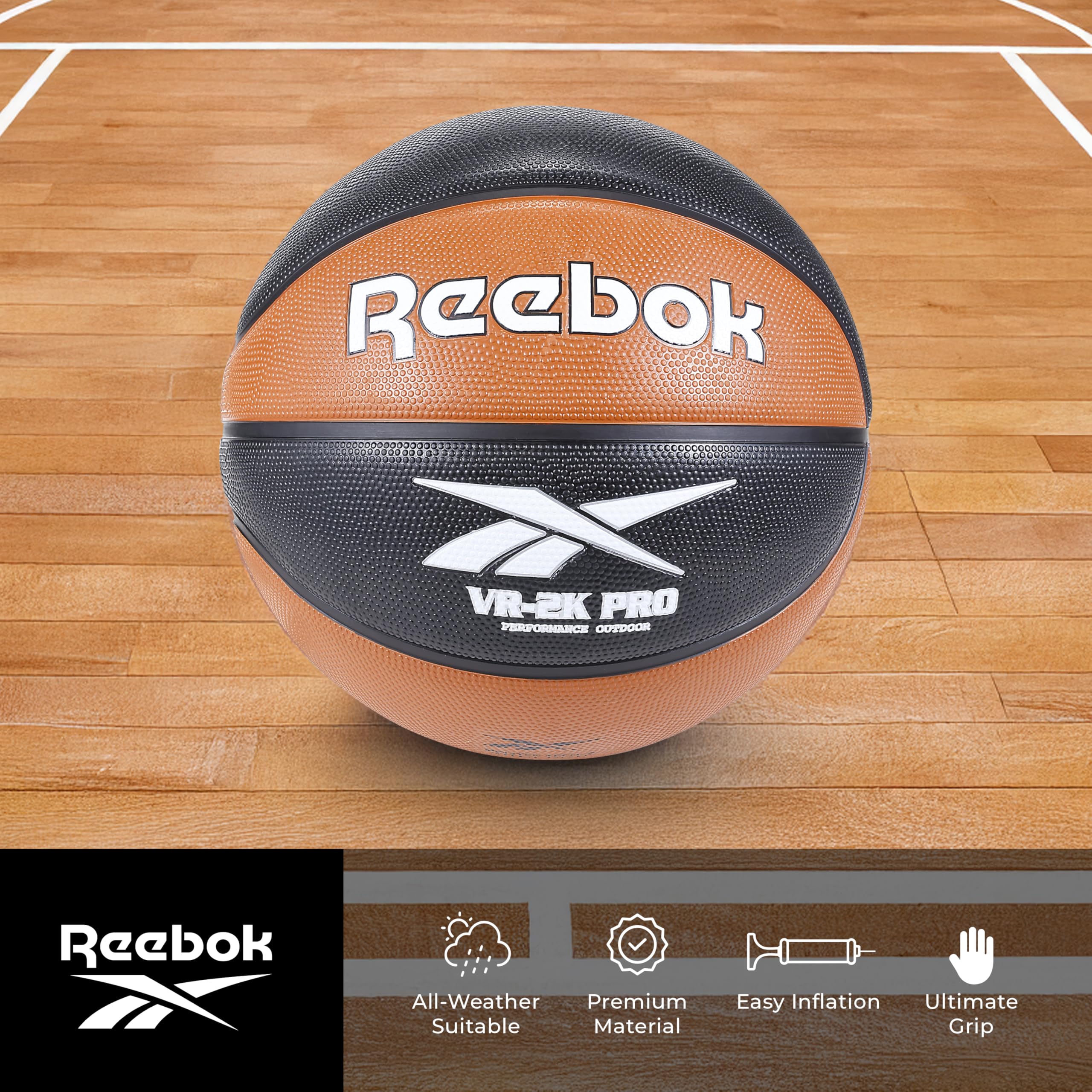 Reebok Balón de Baloncesto de tamaño Oficial, Piel compuesta, Agarre Antideslizante, Mantiene la Forma Constante, Duradero para Juegos al Aire Libre