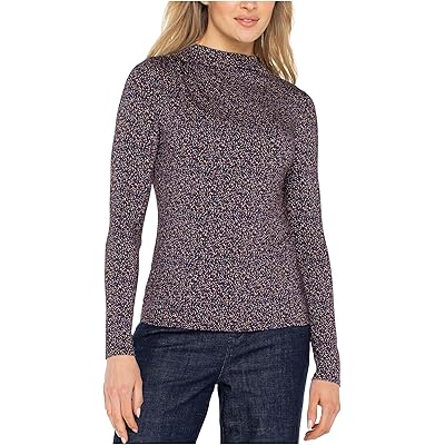Liverpool Los Angeles Long Sleeve Mock Neck Knit Top With Shirring wine berry multi