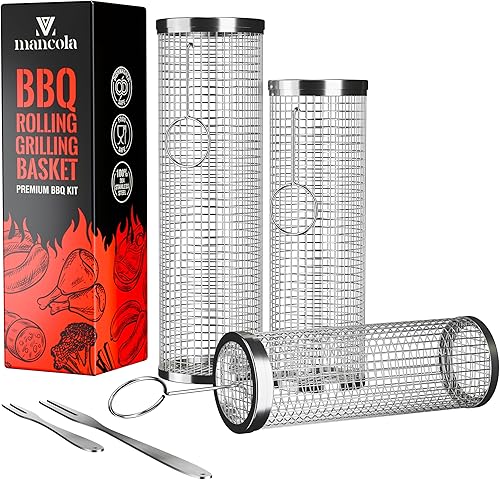 Miniatura 4 de Cesta de parrilla con tubo de red para barbacoa, cestas de parrilla rodantes para asar al aire libre, malla redonda de acero inoxidable para