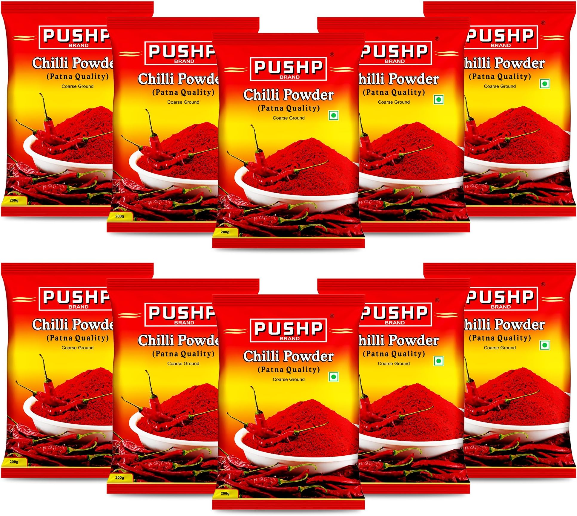 Pushp Brand Chilli, 200 Gm Fine Red Chili Powder Patna Quality (200G) (Pack Of 10)
