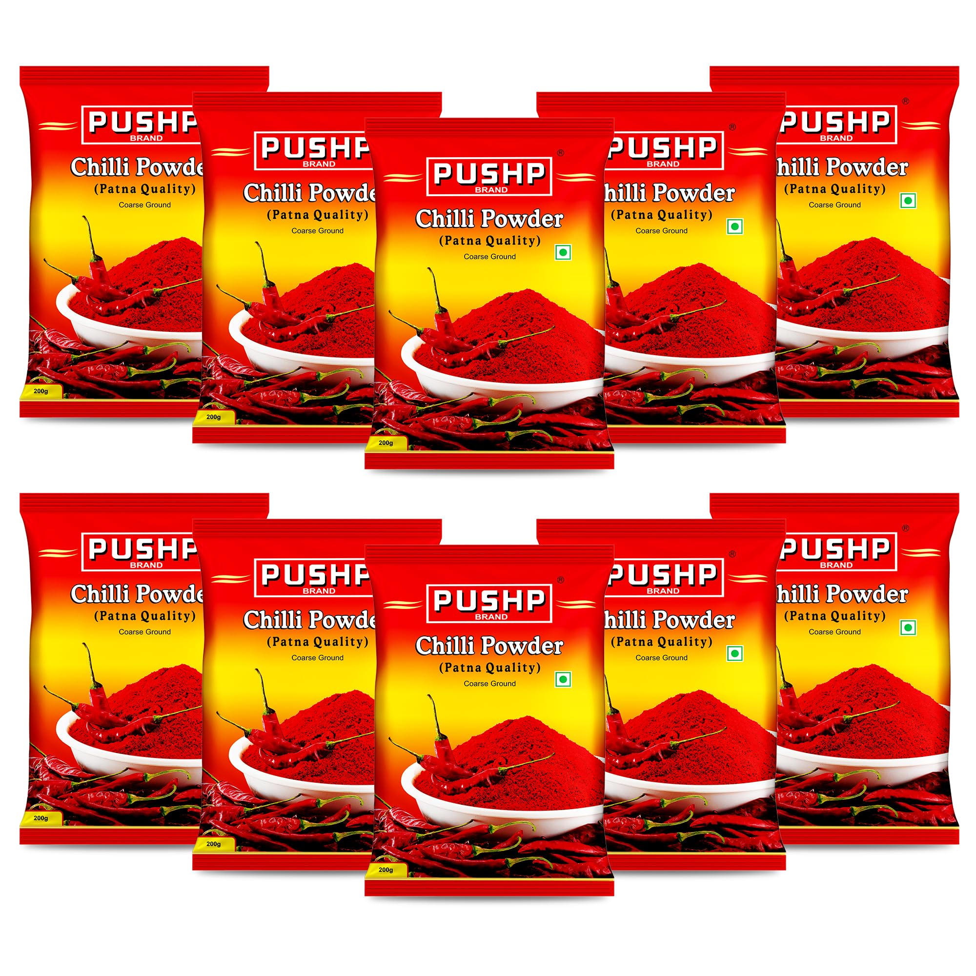Pushp Brand Chilli, 200 Gm Fine Red Chili Powder Patna Quality (200G) (Pack Of 10)