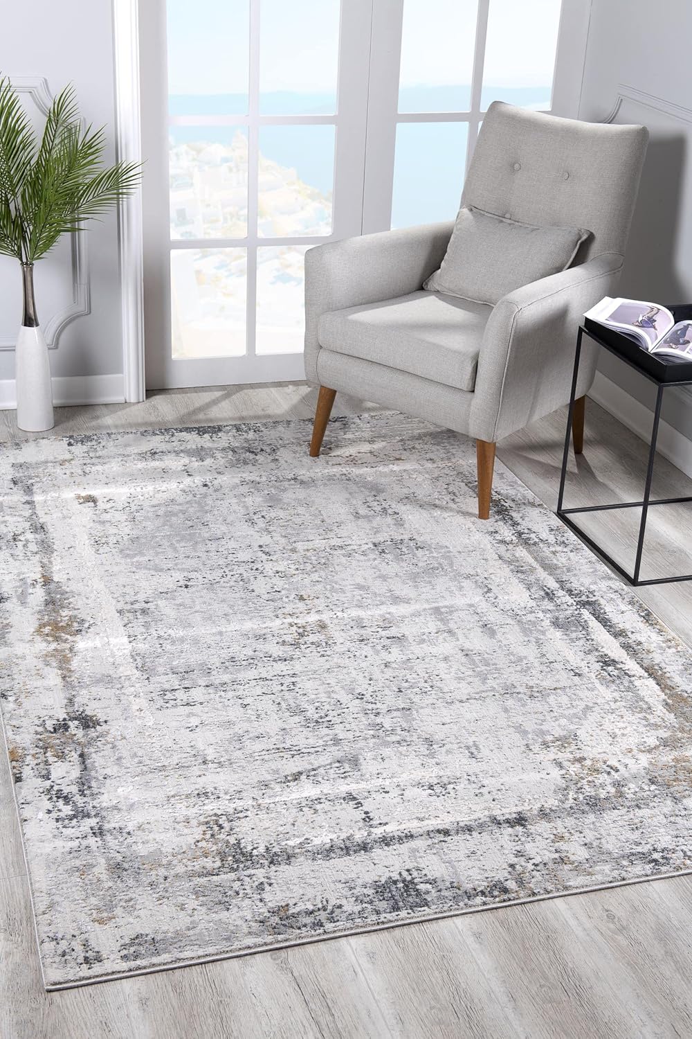 RUG BRANCH Mirage 2'x4' (Exact Size: 2'3" x 4') Scandinavian Indoor Doormat Rug, Modern, Grey Beige - Living Room, Bedroom, Dining Room, and Kitchen