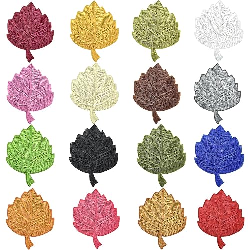 16PCS Big Leaf Embroidered Iron On Patches, 16 Colors Applique