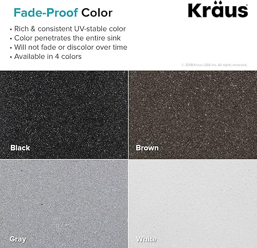 Miniatura 6 de Kraus Quarza Fregadero de cocina  Cuencos de 33 pulgadas 6040  Granito gris  Modelo KGD-442