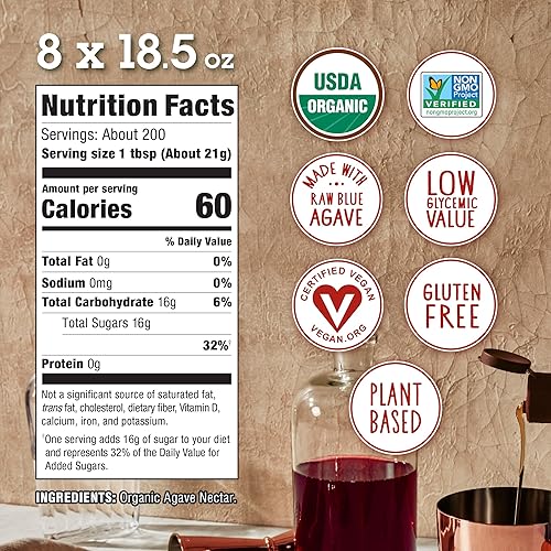 Miniatura 2 de Agave In The Raw Light - Edulcorante orgánico de néctar de agave  Jarabe de agave azul claro  Alternativa al azúcar para café, hornear, cocinar,