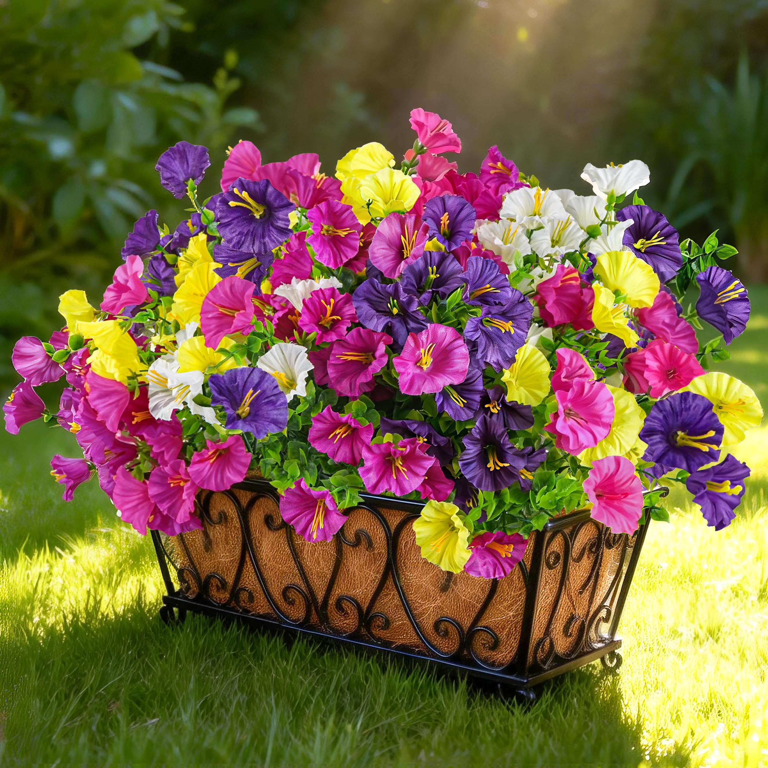 Der Rose 12 Bundles Artificial Petunias Flowers for Outdoors UV Resistant Spring Fake Morning Glory Flowers with Trumpet Blooms for Window Box Planter Filler Porch Patio Fence Deco image 8
