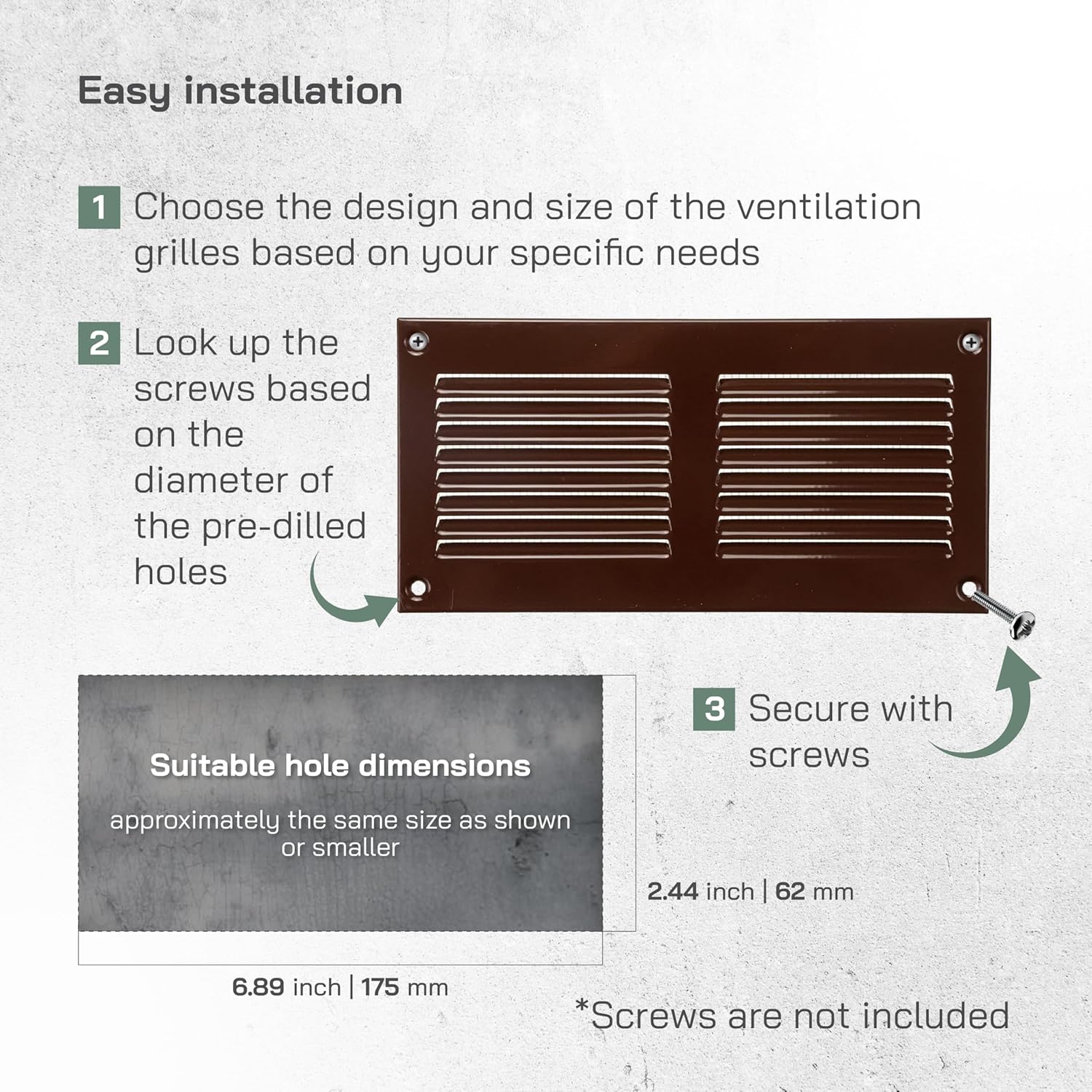 Vent Systems 8'' x 4'' Inch (Overall Dimensions) Pack of 5 Brown Air Vent Duct Cover Metal Return Grill with Built in Pest Guard Screen HVAC Grille for Home Improvement 6x2 (Opening Dimensions)