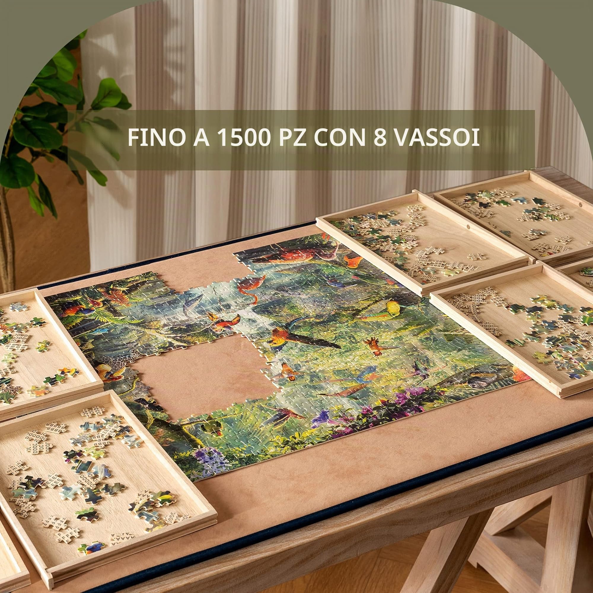 Becko US Vassoio in Legno per Ordinare Puzzle Con Cassetto - Design Con Separatori per Puzzle Fino a 1500 Pezzi