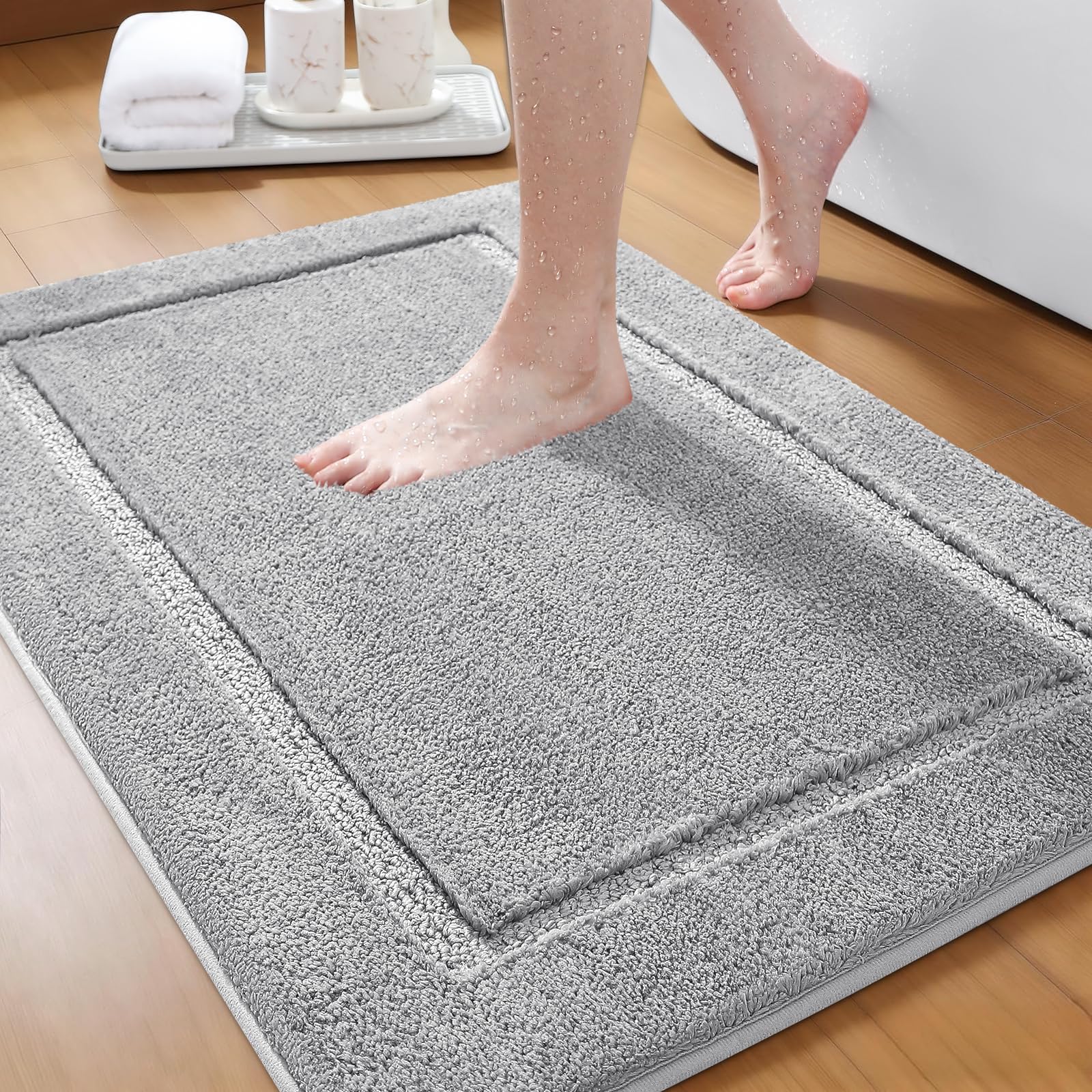 IM HOME Gray Bathroom Rugs 36"x24", Ultra Soft Plush Fluffy Microfiber Absorbent Bath Mat, Non-Slip Backing, Machine Washable Bath Mats for Bathroom Floor, Tub and Shower, Grey