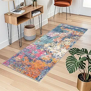 2x6 Hallway Washable Runner Rug - Modern Abstract Stain Resistant Rug Runner for Kitchen Home Indoor Mat for Laundry, Bedroom Non Slip Thin Super Soft Room Decor Floor Carpet 2x6 Colorful/Multi