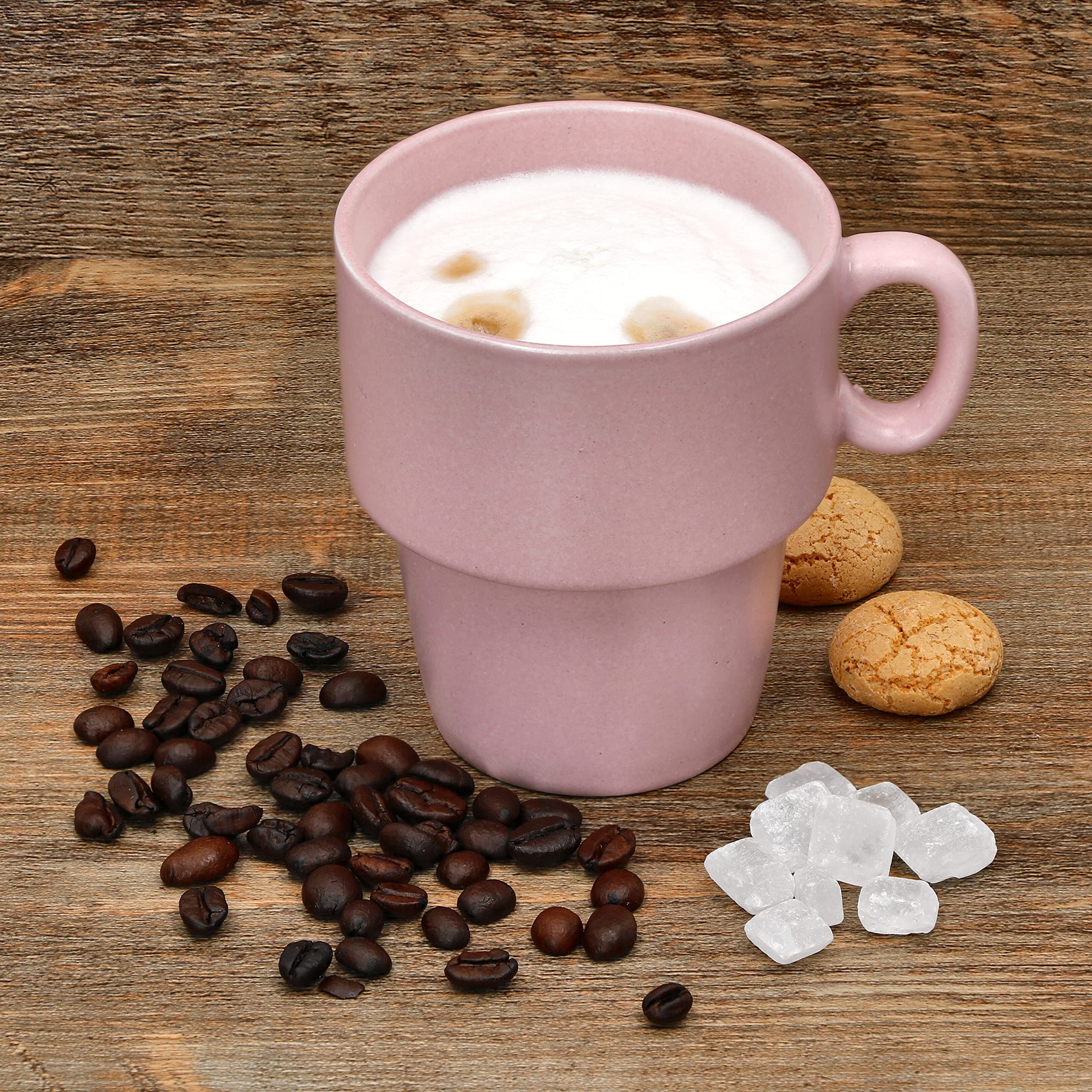 MamboCat Stata Lot de 6 tasses à café roses empilables en porcelaine I 250 ml I anse pour café, thé, cacao, cappuccino et latte macchiato