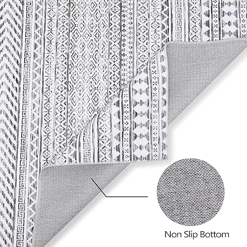 Miniatura 4 de Alfombra marroquí de 4 x 6, lavable a máquina, delgada, con estampado geométrico, alfombra bohemia de felpilla, tapete antideslizante para cubrir el