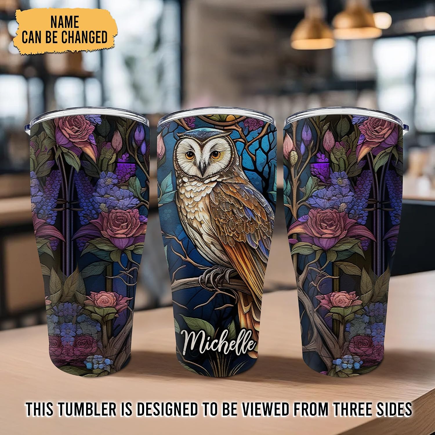 Hyturtle Personalized Owl 30oz Tumbler - Birthday & Mother's Day Gift for Owl Lover - Custom Name 30oz Vacuum Insulated Stainless Steel Tumbler Travel Cup