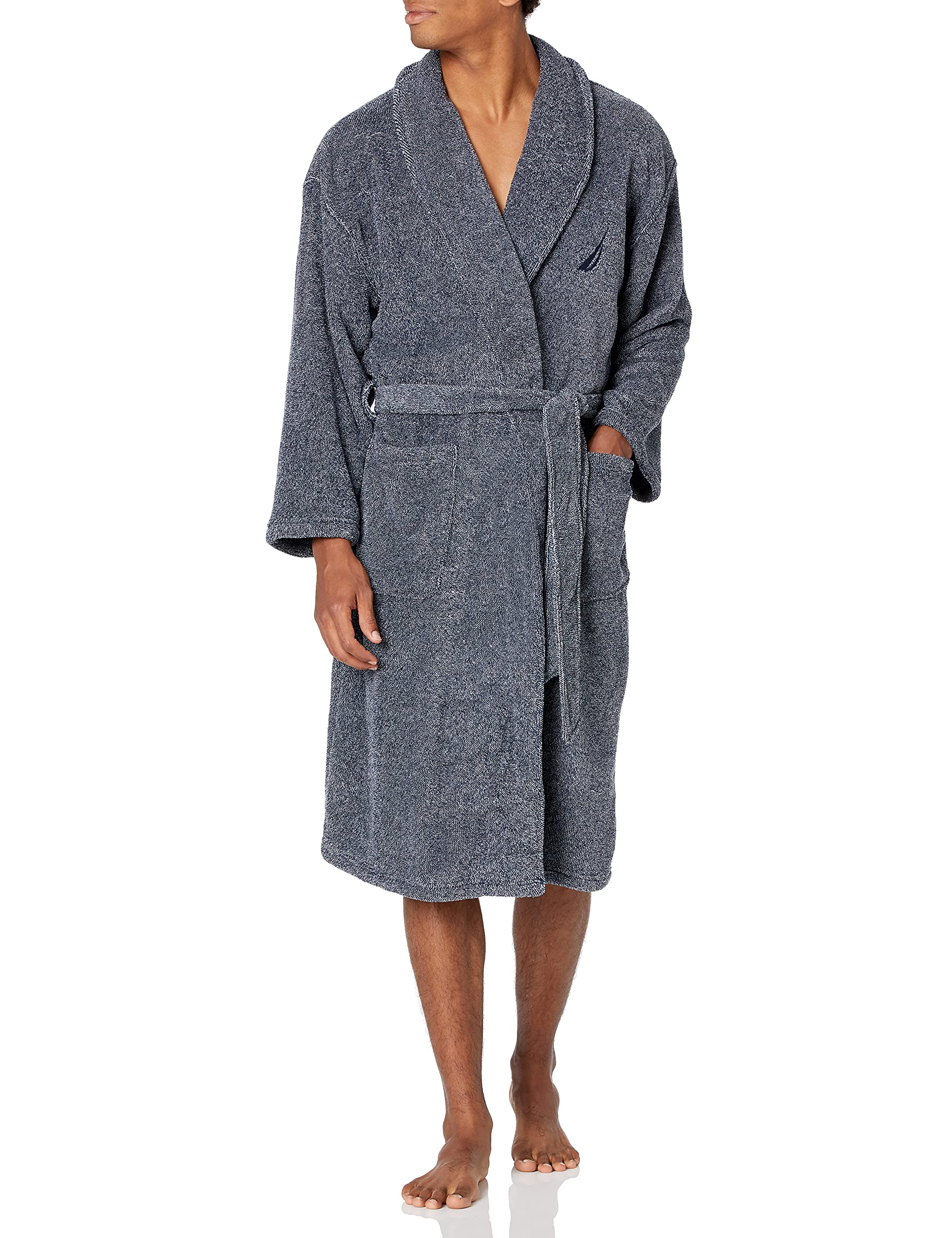 NauticaMen's Long Sleeve Cozy Soft Plush Shawl Collar Robe Bathrobe