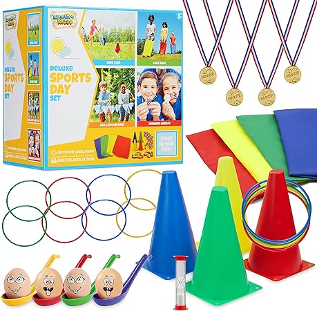 Utomhus spel barn kit födelsedag spel fest kermesse sport dag ägglopp barnväska hoops och kon animation födelsedag barn utomhus trädgård (port dag kit)