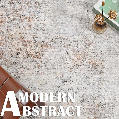 Miniatura 2 de jinchan Alfombra de área de 2 x 3 pulgadas, lavable, moderna, abstracta, color gris pardo, alfombra fina, colorida sobreteñida, envejecida, alfombra