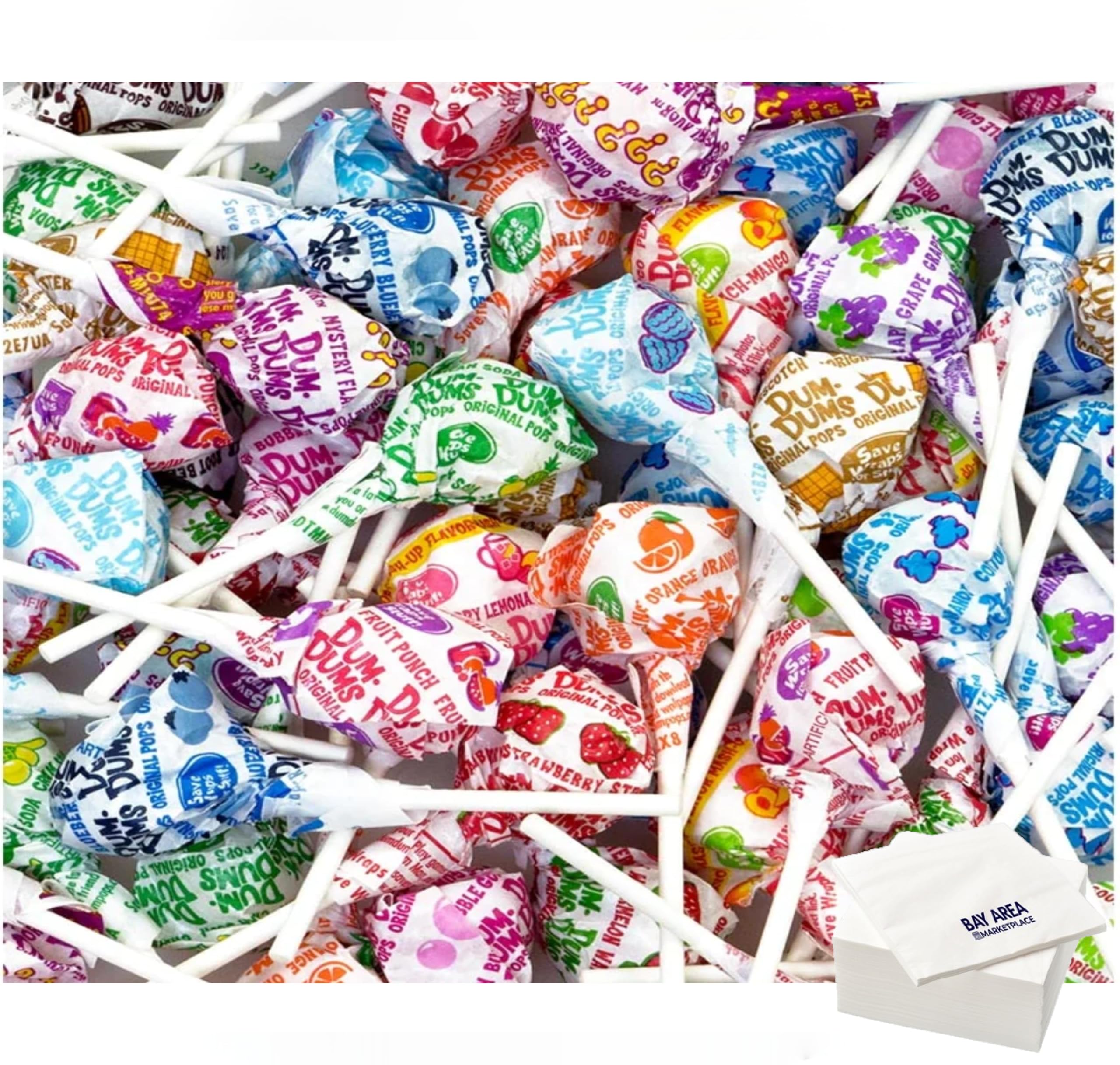 Dum Dum Original Pops, 100 Count, 16 flavors, Ideal for candy bowls, concessions, vending, Haloween and Parties! with Bay Area Marketplace Napkins