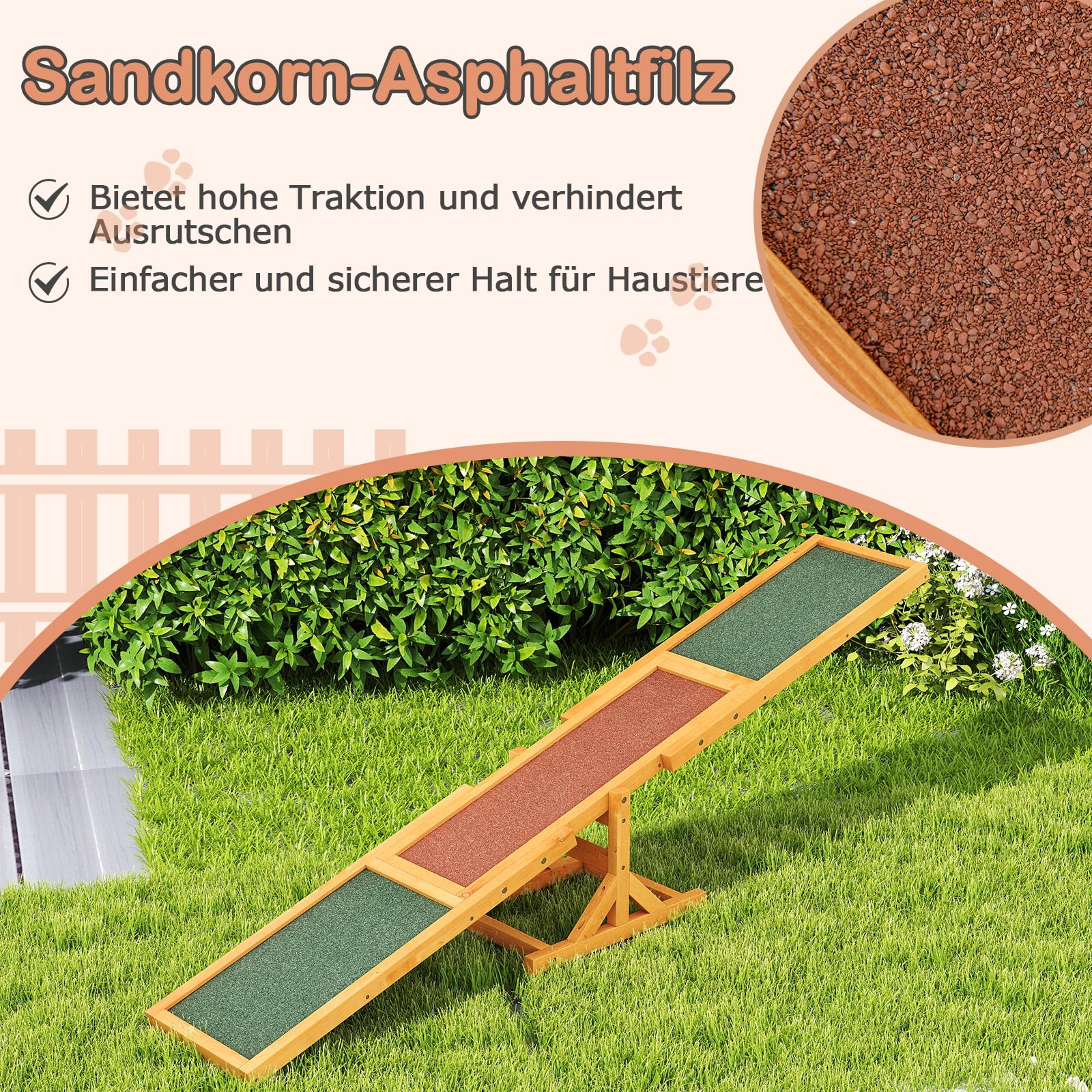 COSTWAY Hundewippe Holz, Hunde Agility Wippe, Outdoor Hundesport für Balance-Training, für kleine & große Hunde bis 60 kg, wetterfestes Spielset, 179 x 30 x 55 cm (Gelb)
