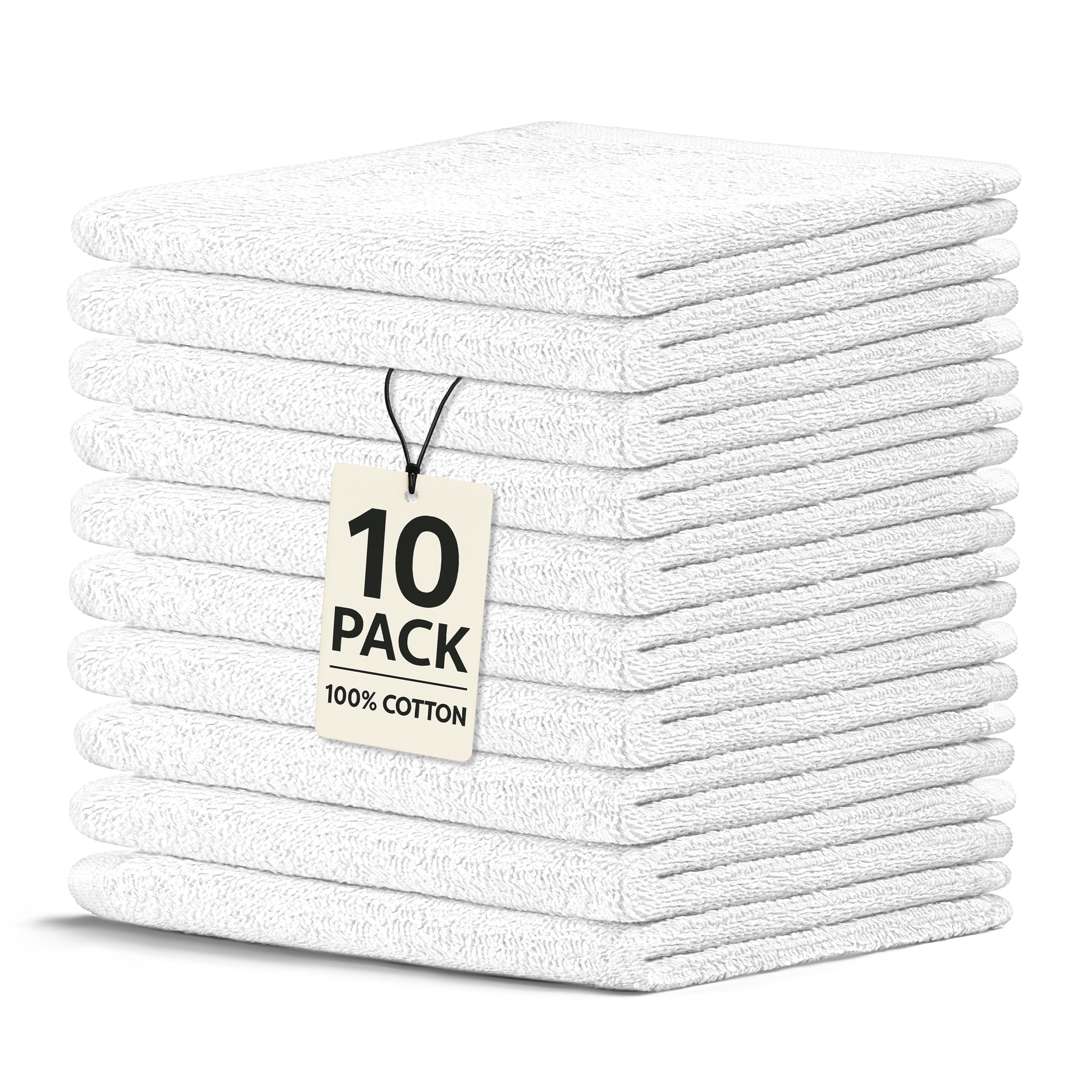 crystal ridge cotton wash cloths 10 pack - washcloths for showering face and body soft and highly absorbent multipurpose towels for bathroom kitchen spa and gym - wash rags 12 x12 white