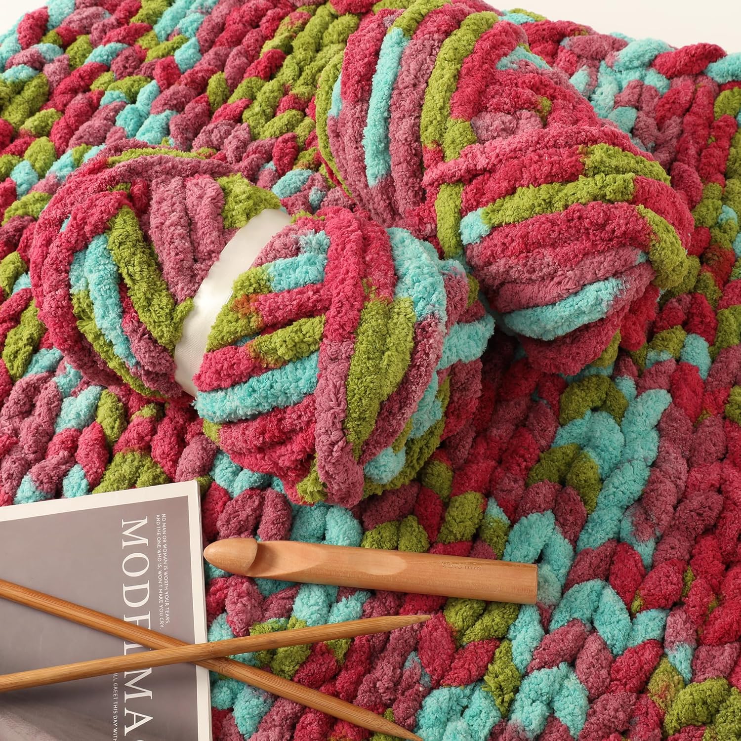 Chunky Chenille Yarn for Hand Knitting 8 Jumbo Pack Jumbo Chunky Yarn for Hand Soft Blanket Knitting, Bulky Thick Fluffy Yarn for Crocheting (Grape)