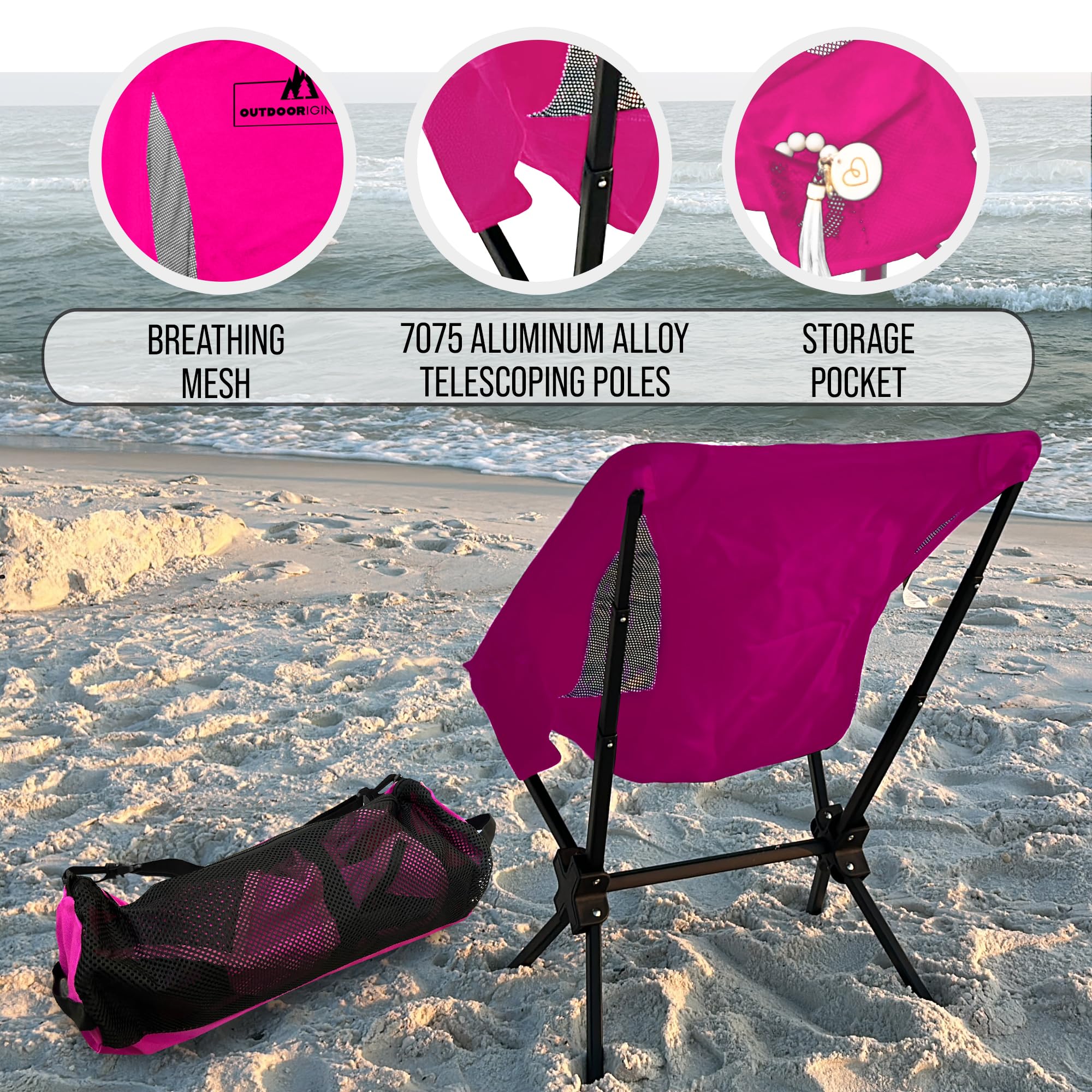 Outdoor Originals - Sedia da campeggio portatile all-in-one per adulti, leggera, si aggancia al posto, ideale per giochi sportivi, spiaggia, campeggio, escursionismo, sedia pieghevole compatta con