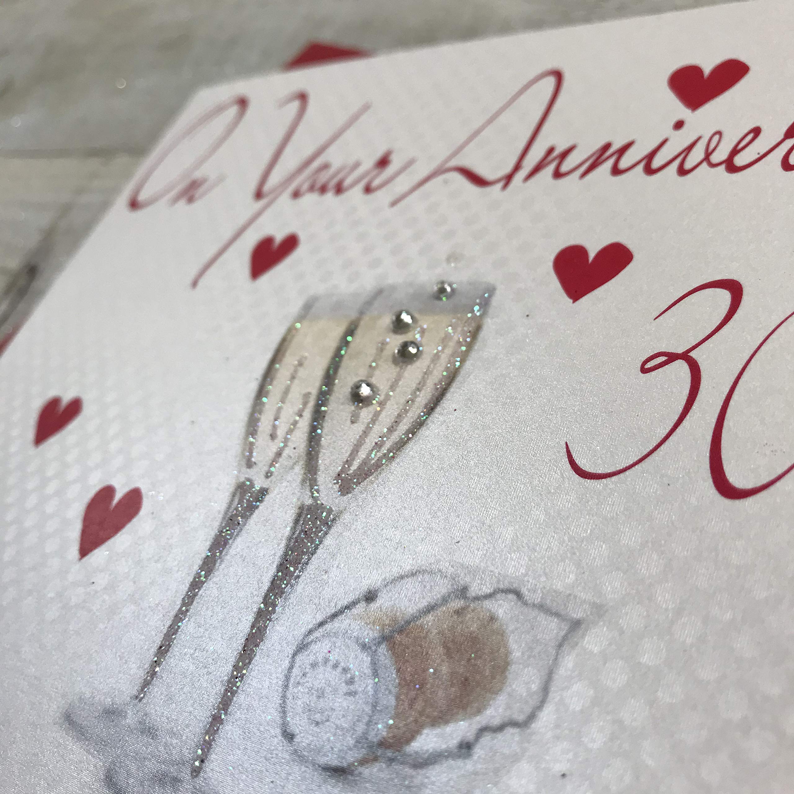 White Cotton Cards Handgefertigte Glückwunschkarte Zum 30. Hochzeitstag – 16x16 Cm, Mit Glitzer & Strass, Inkl. Umschlag