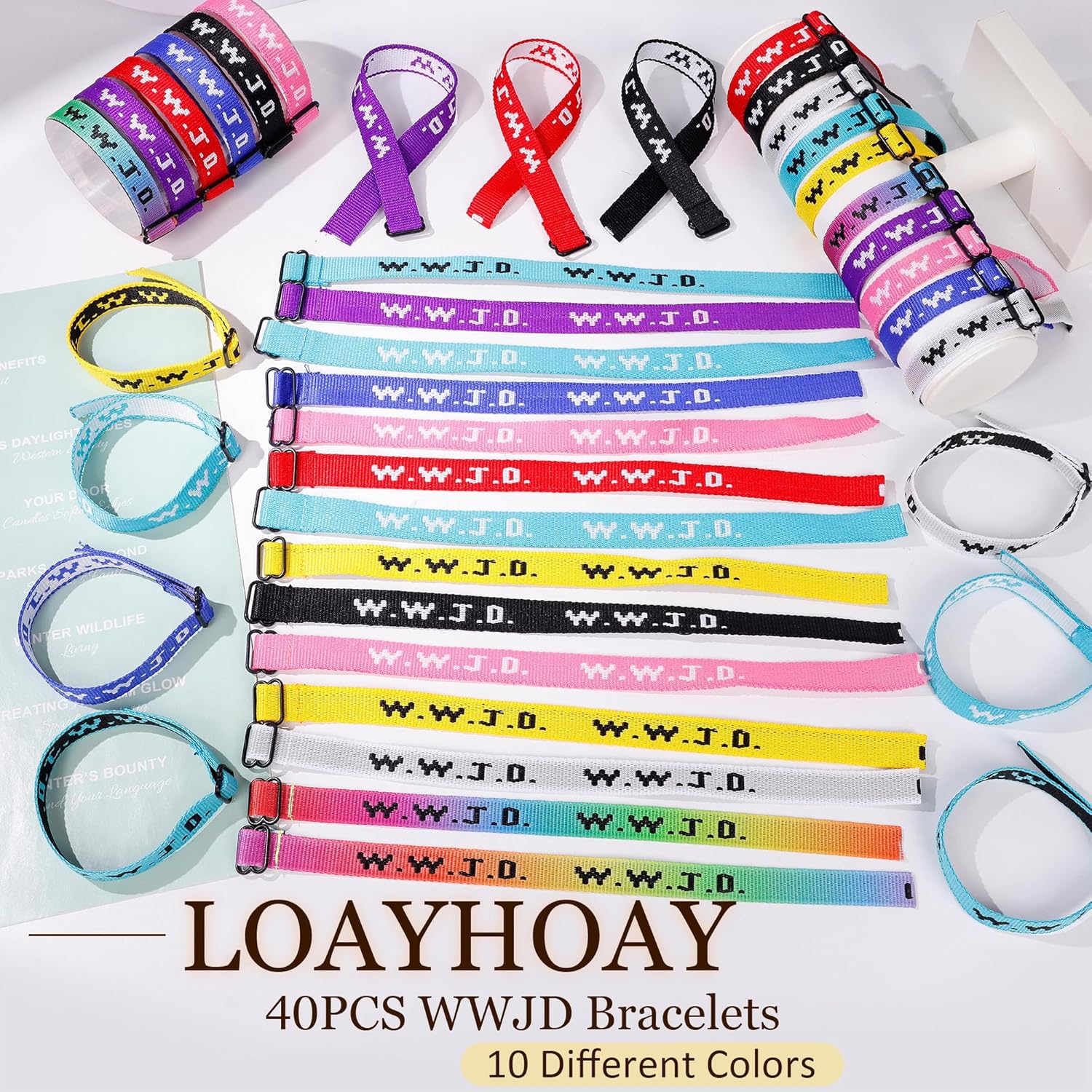 40PCS WWJD Webbing Bracelets for Women Men What Would Jesus Do Bracelet Adjustable Religious Colorful Woven Bulk WWJD Wristband Inspirational Christian Bracelet Faith Bracelet for Fundraisers - Image 4