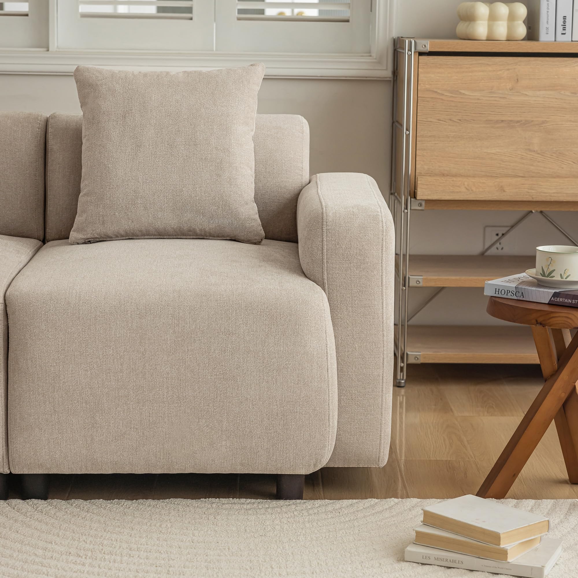 REXO Divano normale, design moderno, mobili imbottiti, divano a 3 posti, divano per soggiorno, con cuscini decorativi (Beige 3 posti)