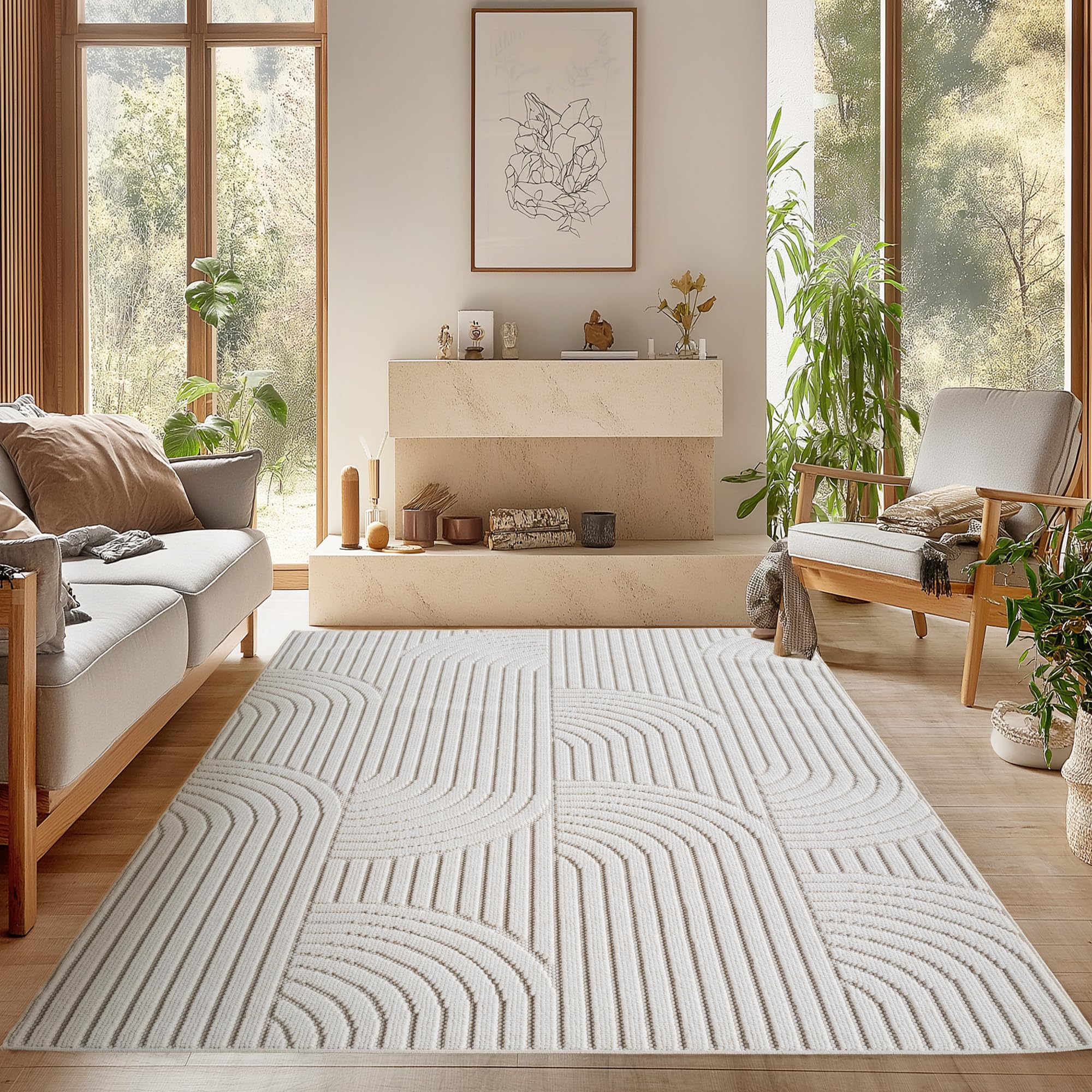 SIMPEX Teppich Bouclé Schlingenflor Skandi Stil Modern Superweich Robust Pflegeleicht für Wohnzimmer Sofabereich Esszimmer Schlafzimmer Küche