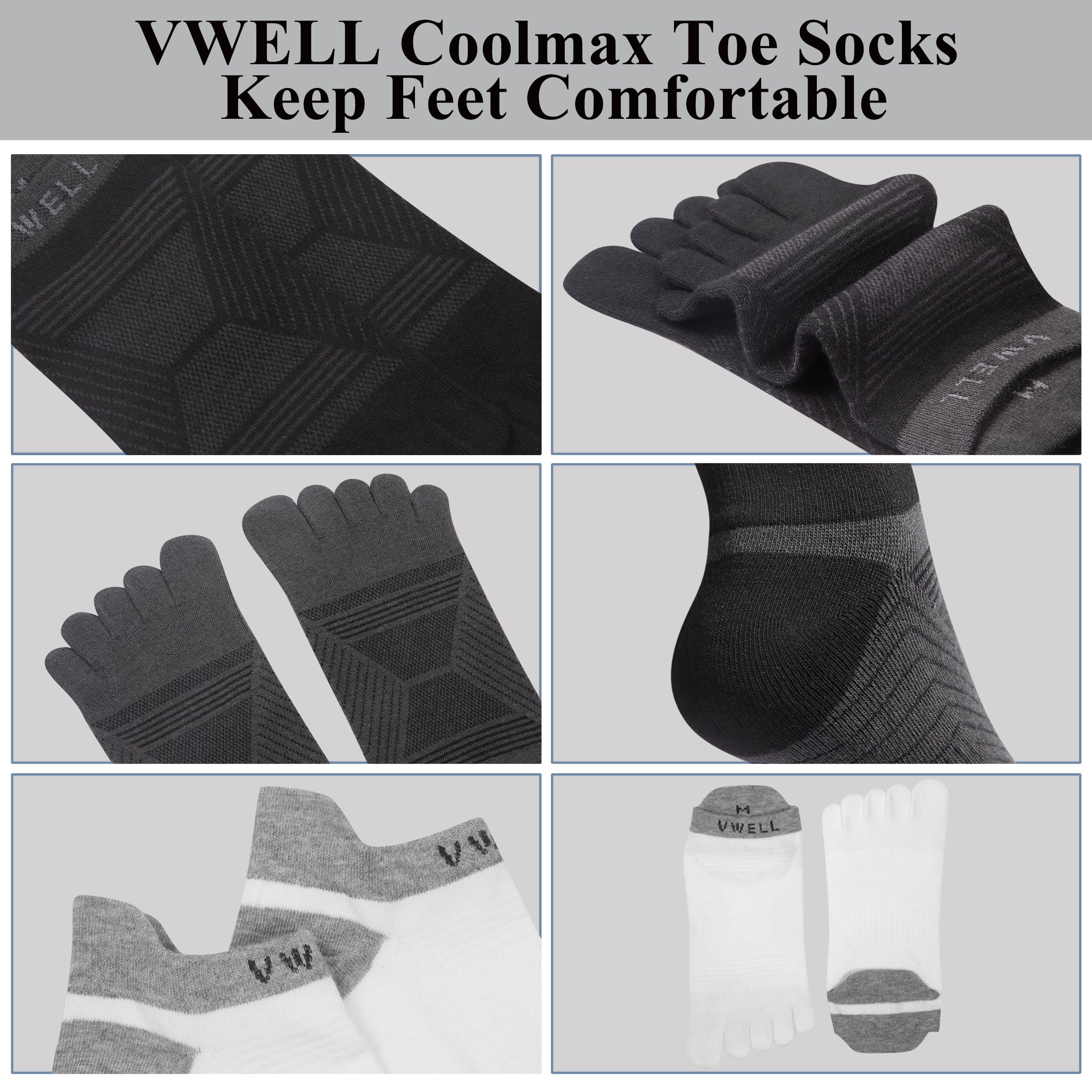 VWELL 3ts Calcetines con dedos Unisex adulto