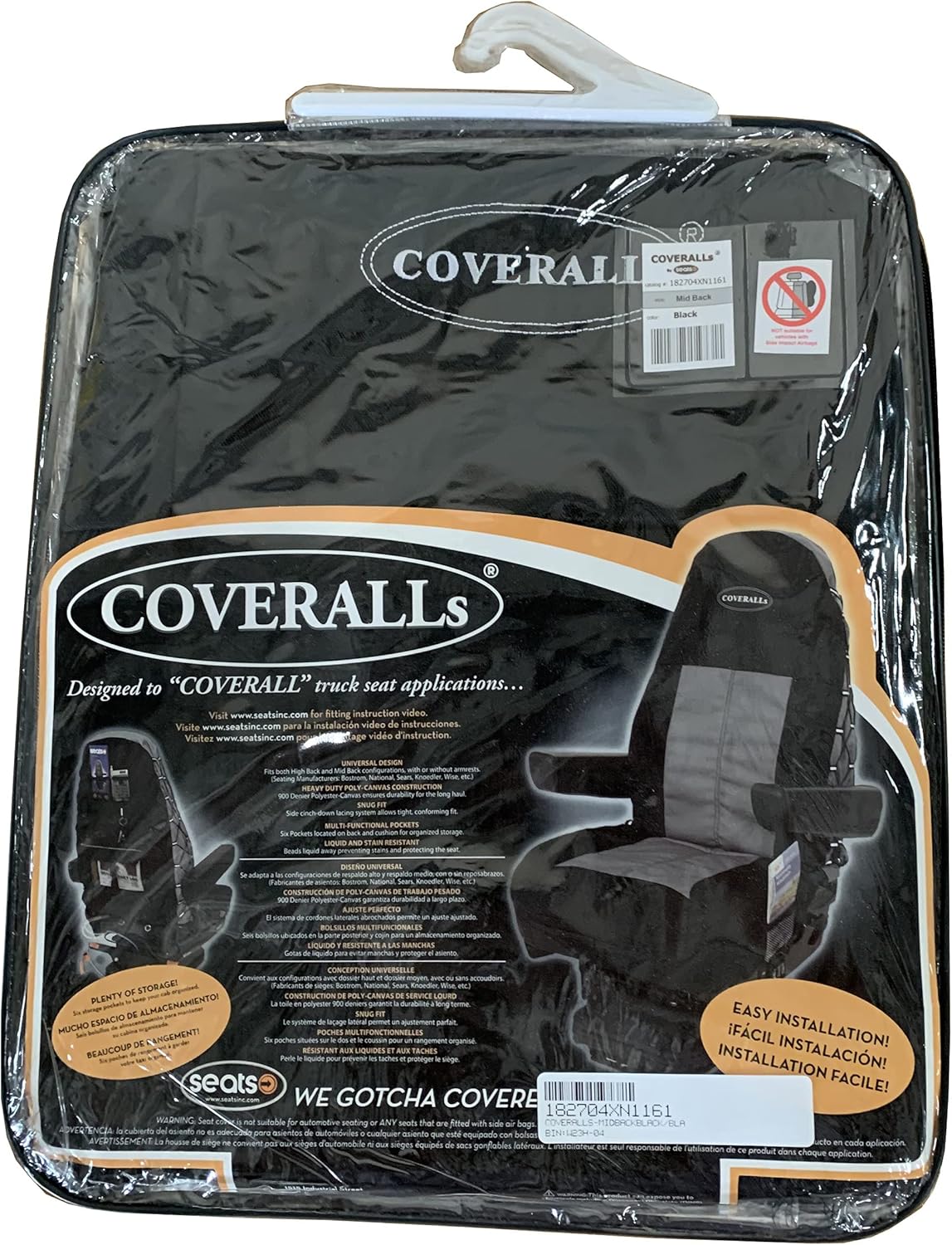 Seats Inc. CoverallsMid Back Black/Black (182704XN1161), Gray, 188900MW65 Automotive