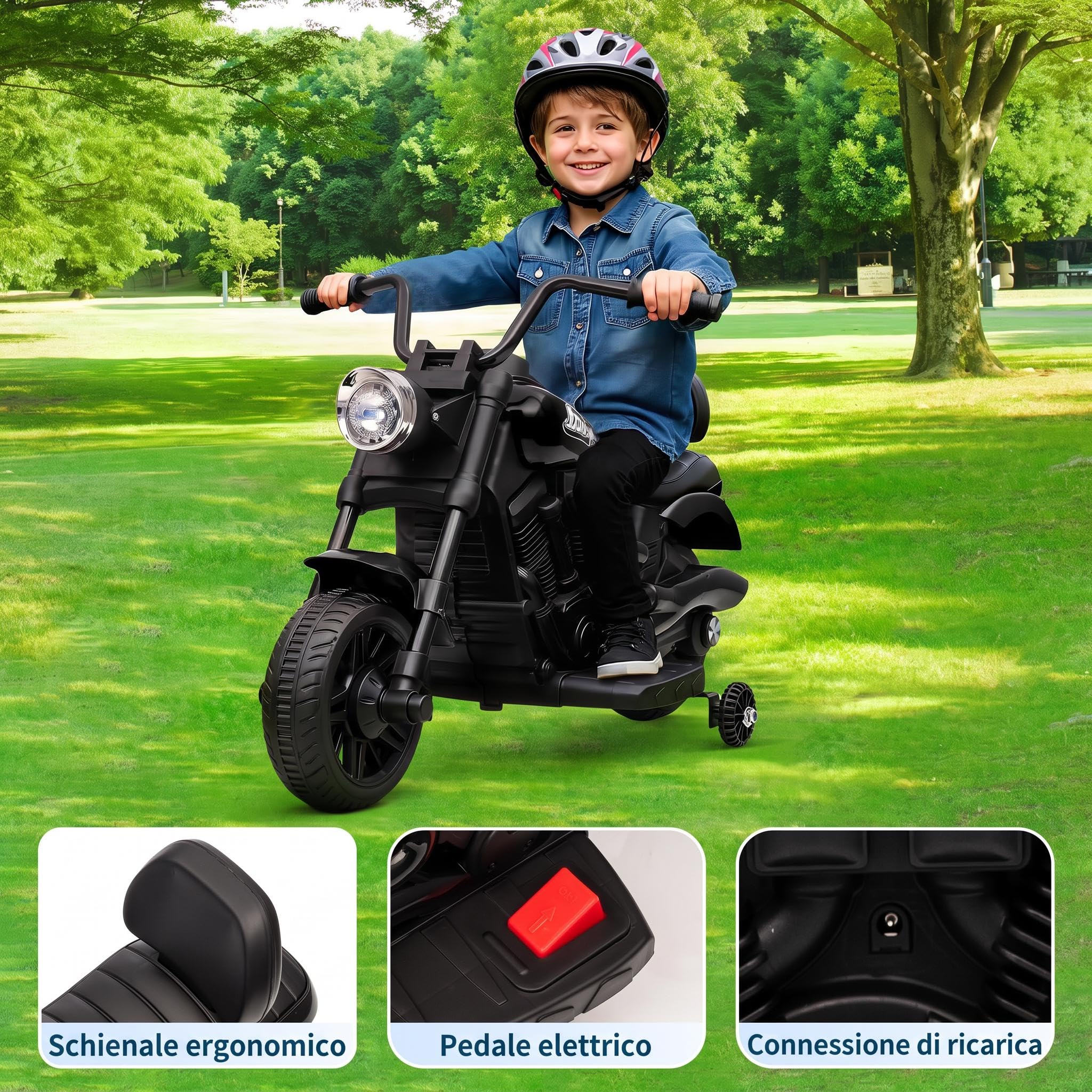 Garvee Moto Elettrica Per Bambini 6 V 4,50 Ah Con Ruote Stabilizzatrici Nero