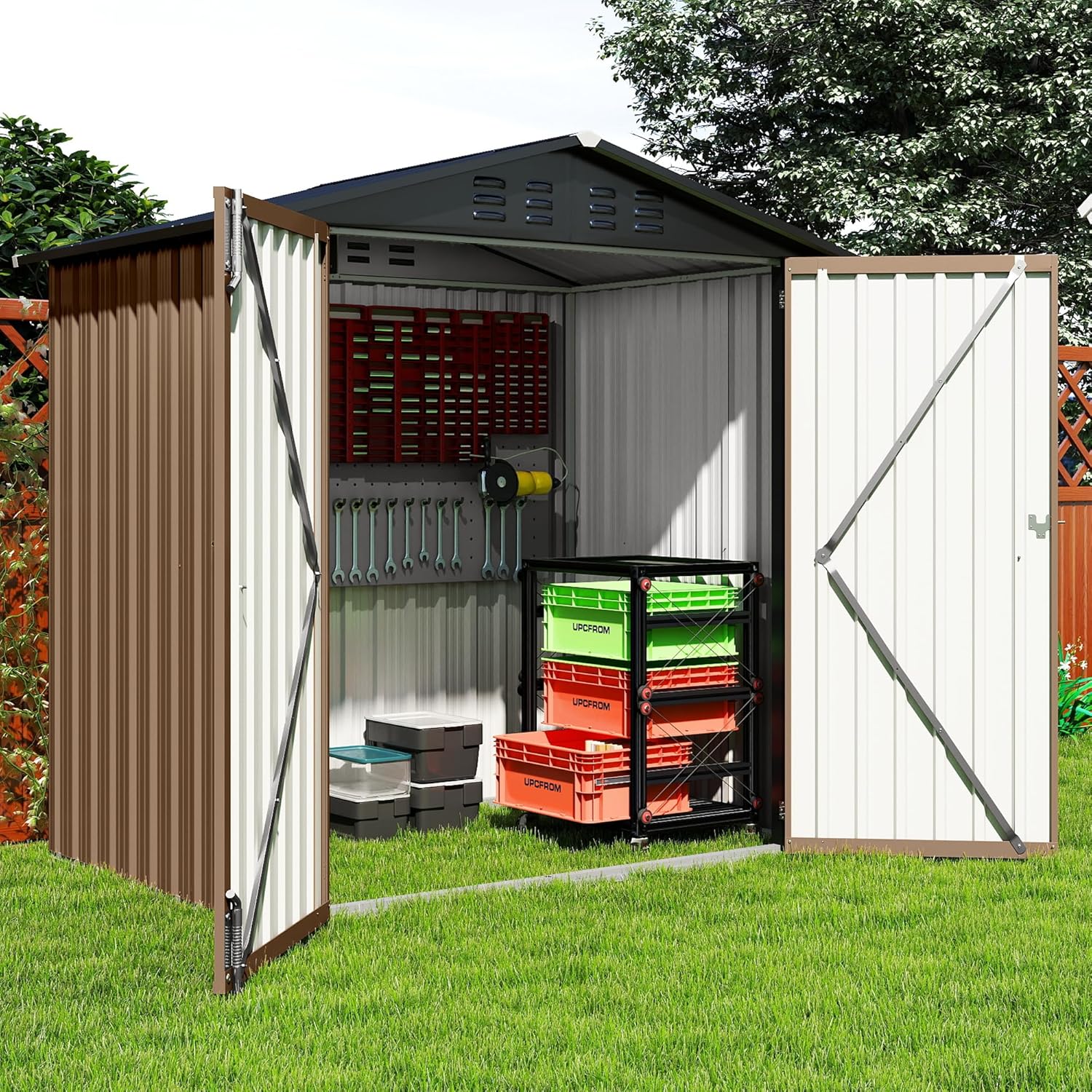 Real Relax 6x4 FT Metal Storage Shed, Outdoor Shed with Reinforced Frame & Heavy Wind/Snow Resistance, Secure Lock, for Backyard/Garden, Stores Tools & Materials, Brown