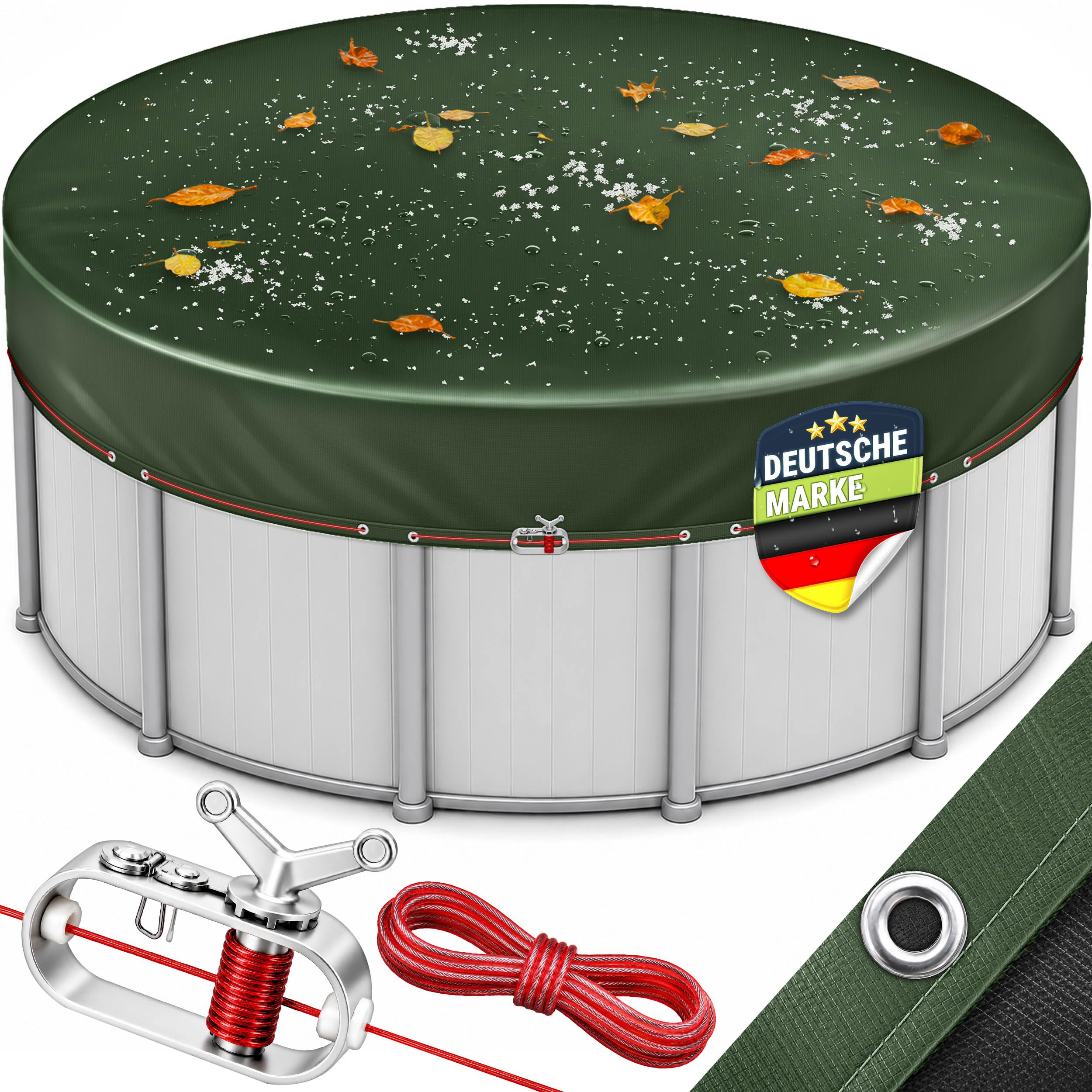 tillvex® Premium Poolabdeckung rund ø 520cm für Ø 420-460cm mit Montageset
