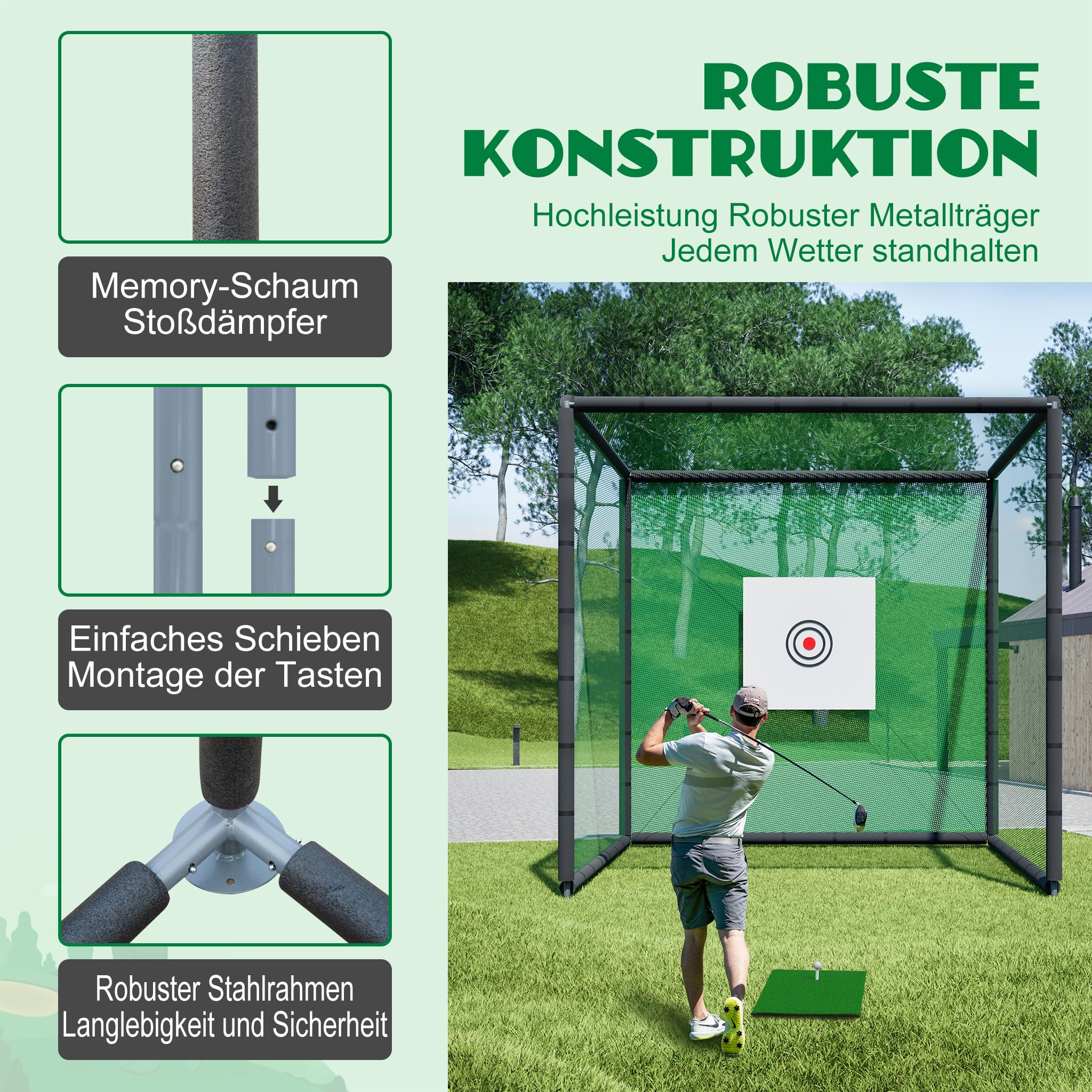 Thanaddo Golfkäfignetz 3m Freistehend Übungskäfignetz, Golfnetz Übunskäfig mit Ziel-Tuch und Übungsmattte