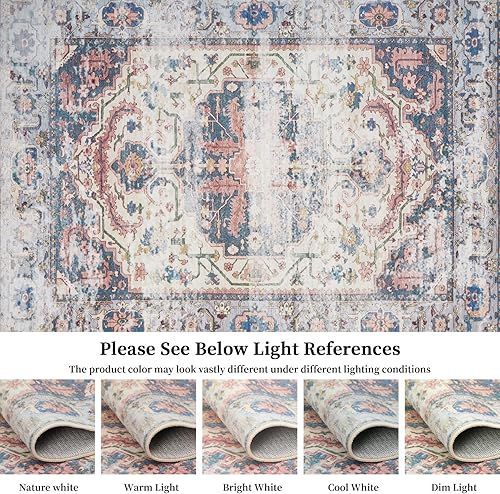 Miniatura 7 de COZYLOOM Alfombra de pasillo de 2 x 6 pulgadas alfombra persa vintage envejecida cubierta de suelo de medallón para interiores alfombra delgada con