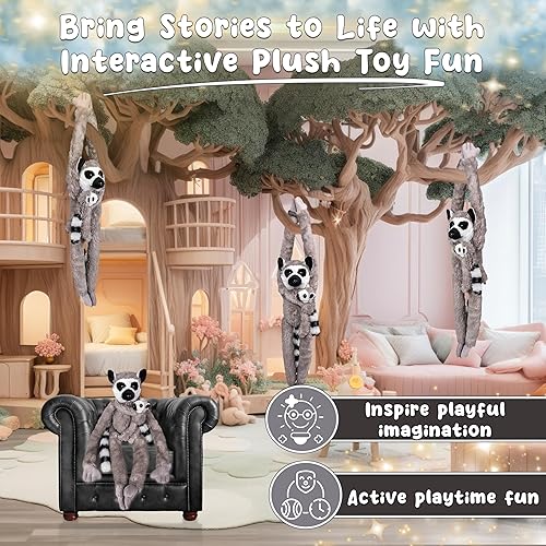 Vista 43 de Forest & Twelfth Gibón colgante para mamá y bebé de 28 pulgadas, animales de peluche para niños, lindos y abrazables, animales de zoológico ideales