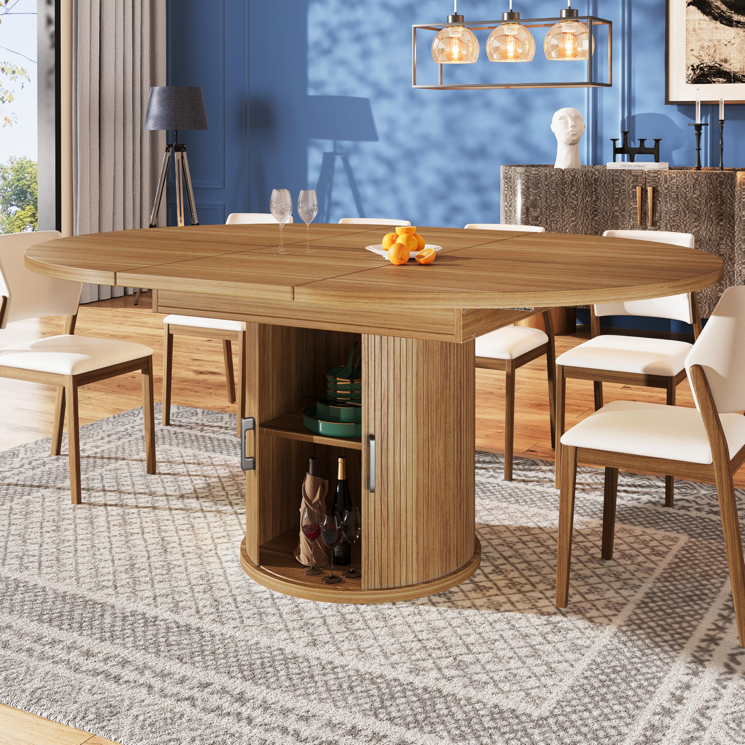 Mesa de Comedor Extensible, Mesa de Cocina, Mesa de balcón, Mesa de Comedor Redonda, Extensible a Ovalada, 118-158 cm, Capacidad para 6 Personas (Nogal)