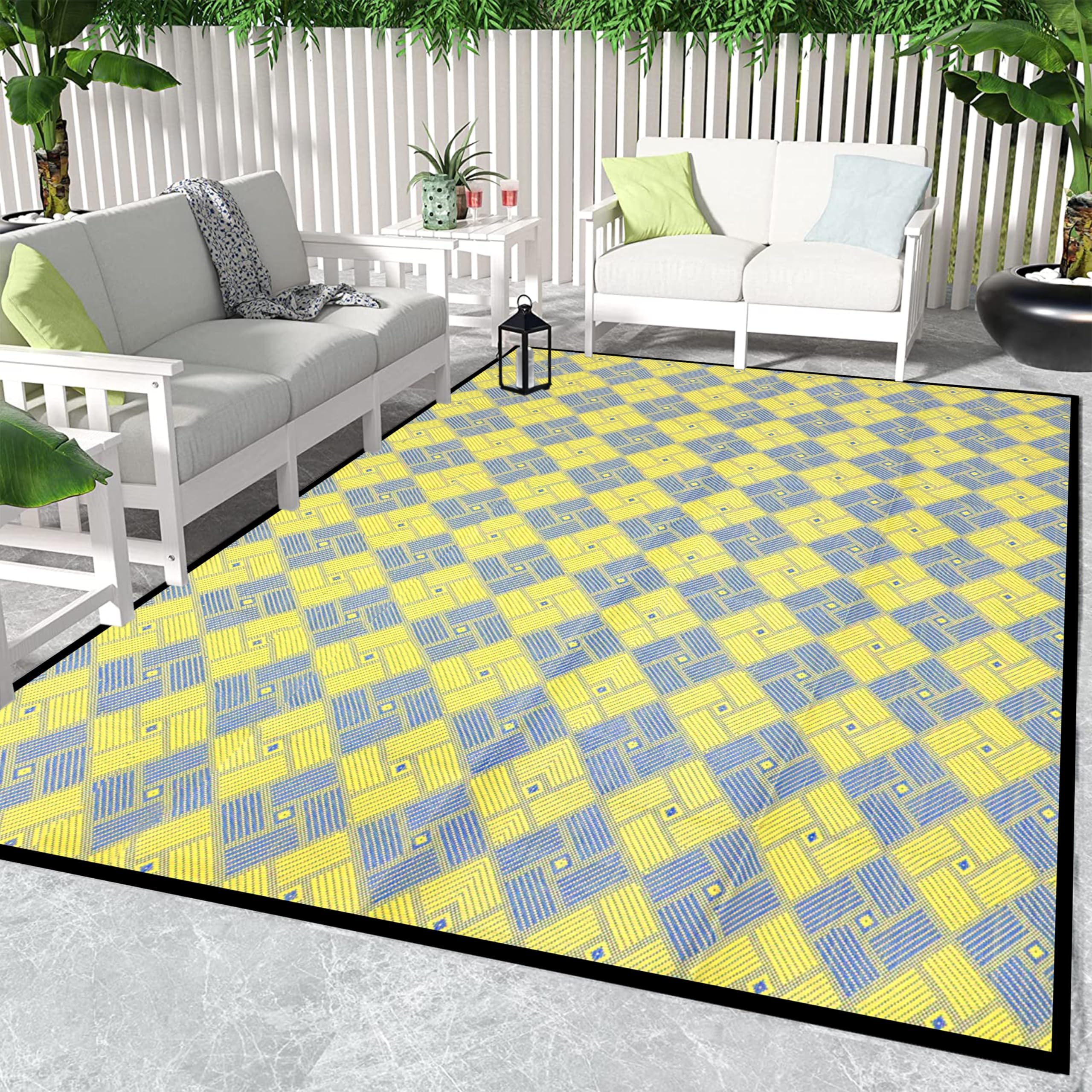ARSUK Tappeto da Esterno in Plastica (210x150 cm) – Tappeto per Patio, Giardino, Spiaggia, Campeggio, Balcone, Terrazza, Cortile, Veranda – Lavabile, Portatile, Confortevole, Resistente e Anti-UV