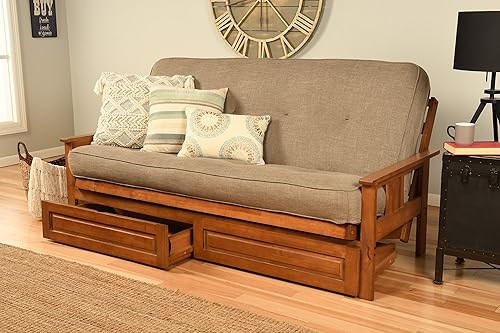 Miniatura 5 de Kodiak Furniture Monterey Marco de Futón con Acabado Butternut, Full, Solo marco de nuez,Oregon Trail Java,Sillín Oregon Trail,(Suede