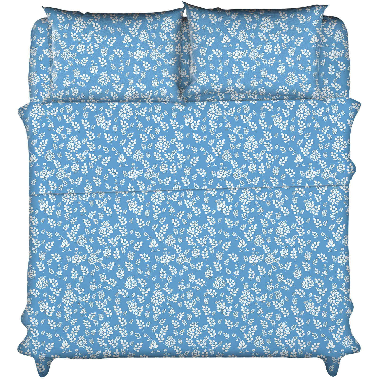 Lux Decor Collection Floral King Sheet Set, 4 PC Soft Microfiber Wrinkle Free Sheets - Luxurious Printed Bed Sheets Includes Flat Sheet, Fitted Sheet with Deep Pockets, & 2 Pillowcase, Blue