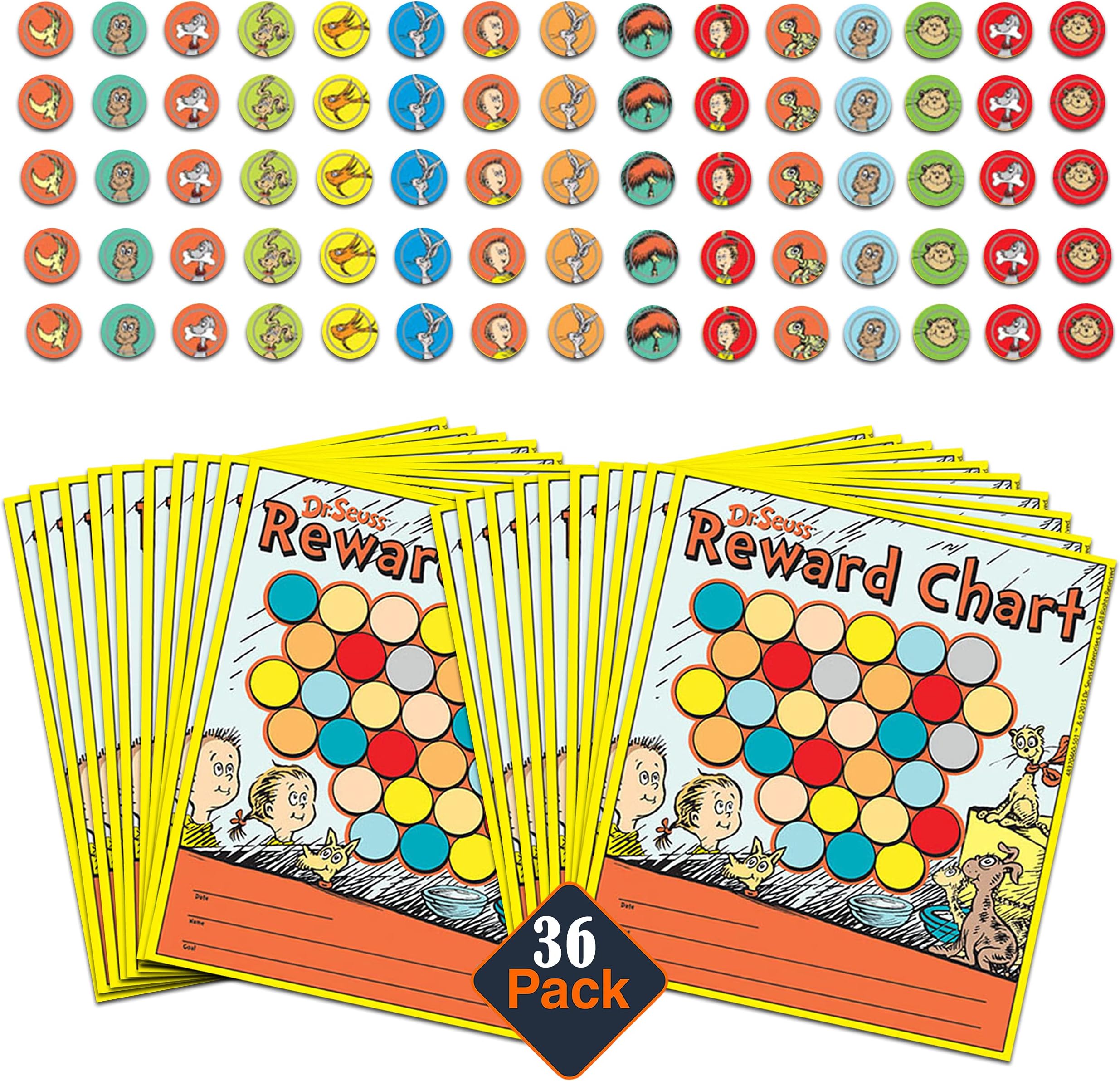 Dr. Seuss Reward Charts with Stickers Kids Toddlers - Package of 25 Charts, Over 1000 Reward Stickers, Featuring Cat in The Hat (Reward Chart Pack)