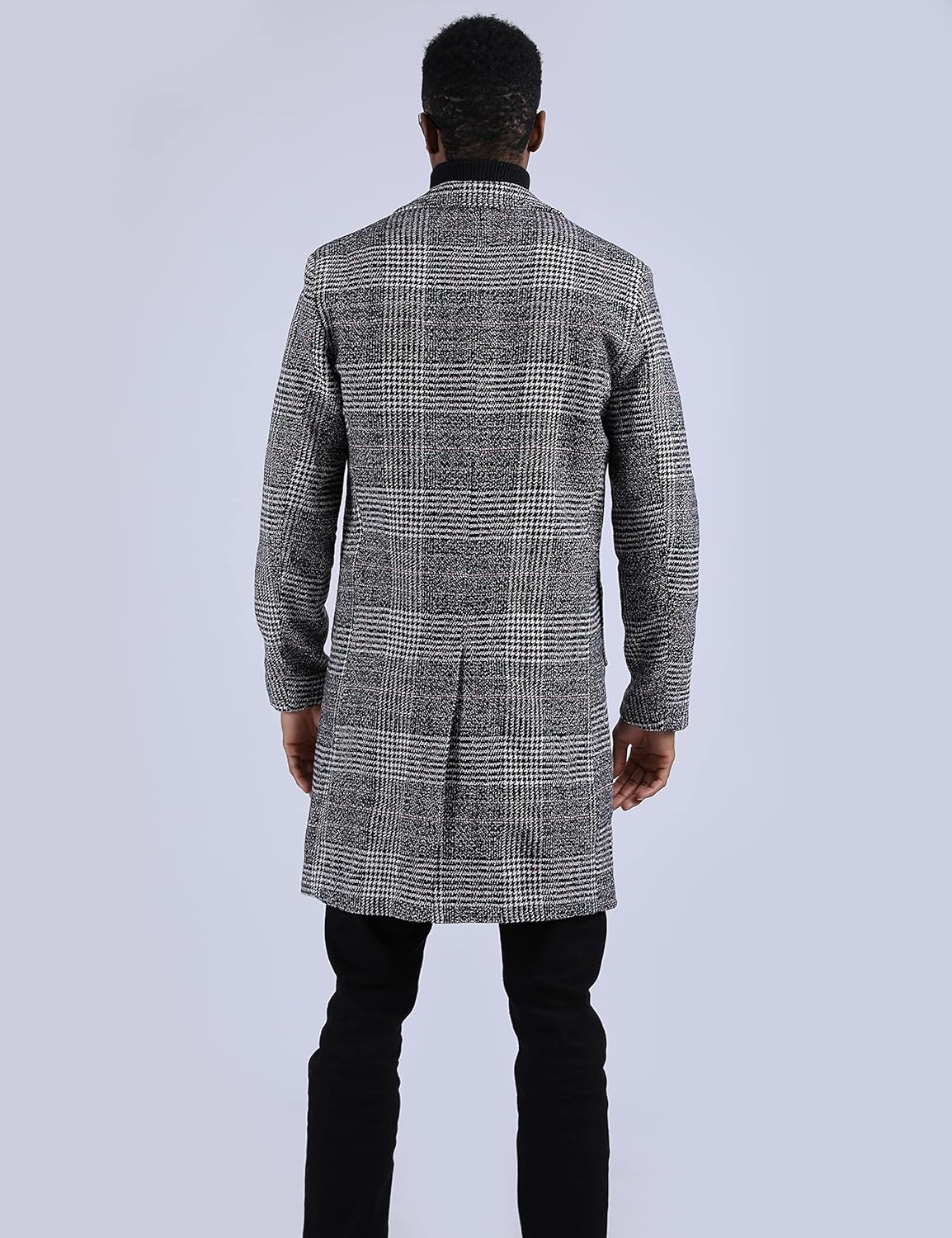 UANEO Mens Winter Trench Coat Notched Collar Single Breasted Plaid Mid Long Peacoat Overcoats with Pockets - Image 8