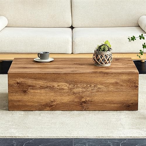 Miniatura 3 de Mesa de centro rústica marrón para sala de estar, mesas centrales rectangulares, moderna y elegante mesa de cóctel de madera para oficina en casa -