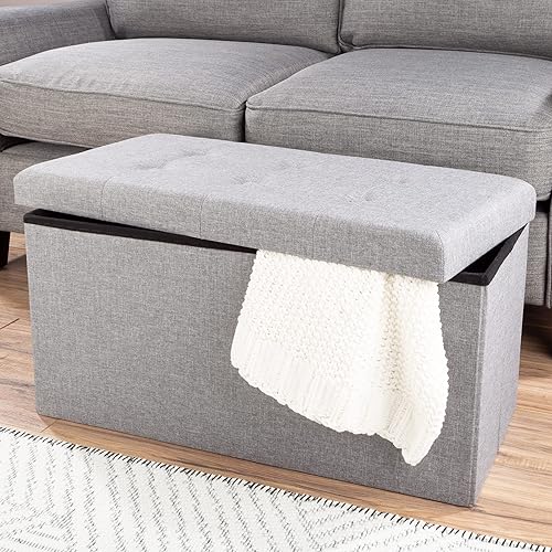 Miniatura 44 de Lavish Home - Banco otomano con almacenamiento, plegable, tapa acolchada de espuma con punzoneado de 30 pulgadas, gris oscuro